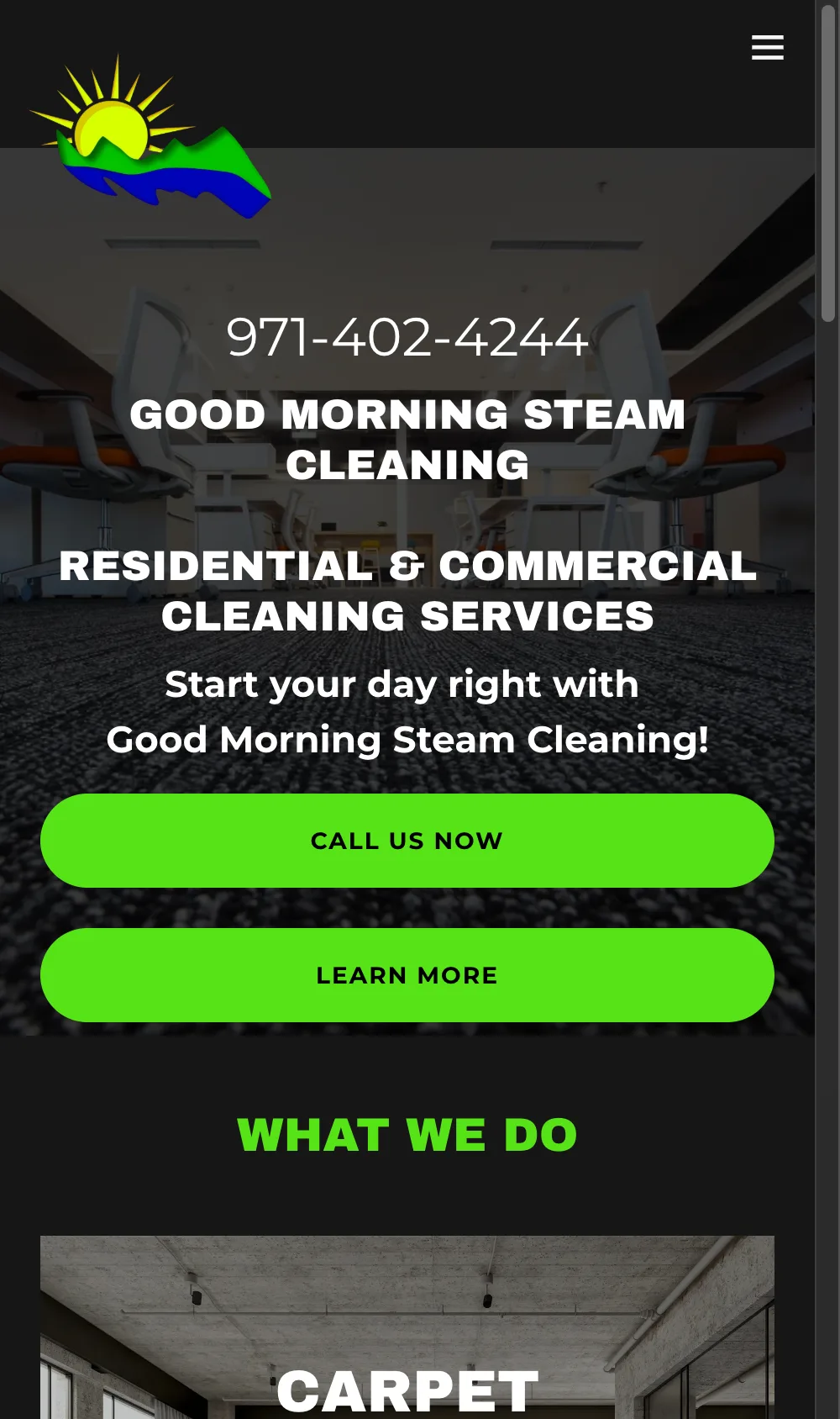 Good Morning Steam Cleaning mobile website, designed and built by Colee Software Services
