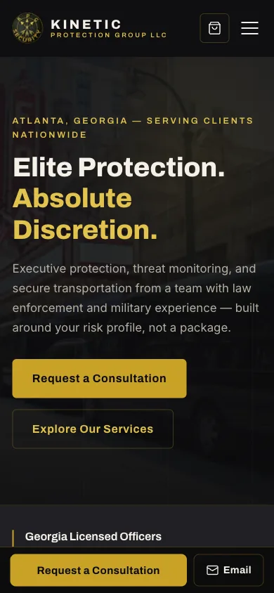 Kinetic Protection Group mobile website, designed and built by Colee Software Services