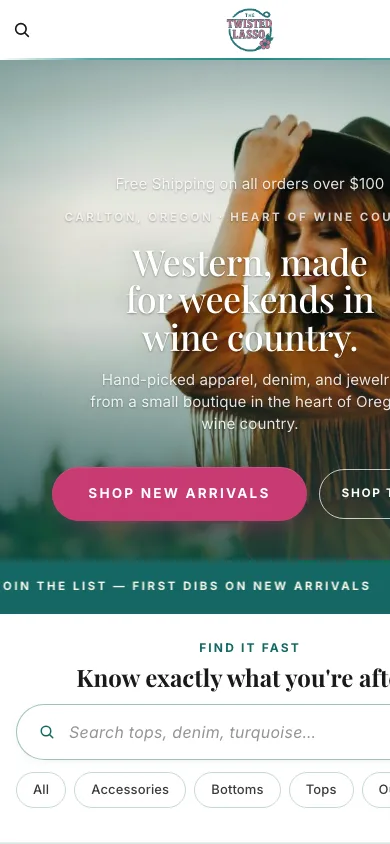 The Twisted Lasso mobile website, designed and built by Colee Software Services