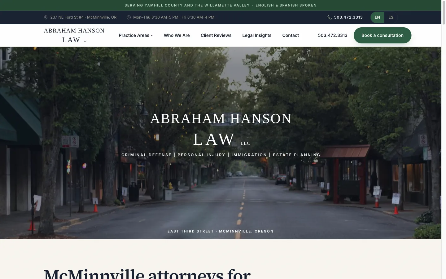 Abraham Hanson Law website built by Colee Software Services
